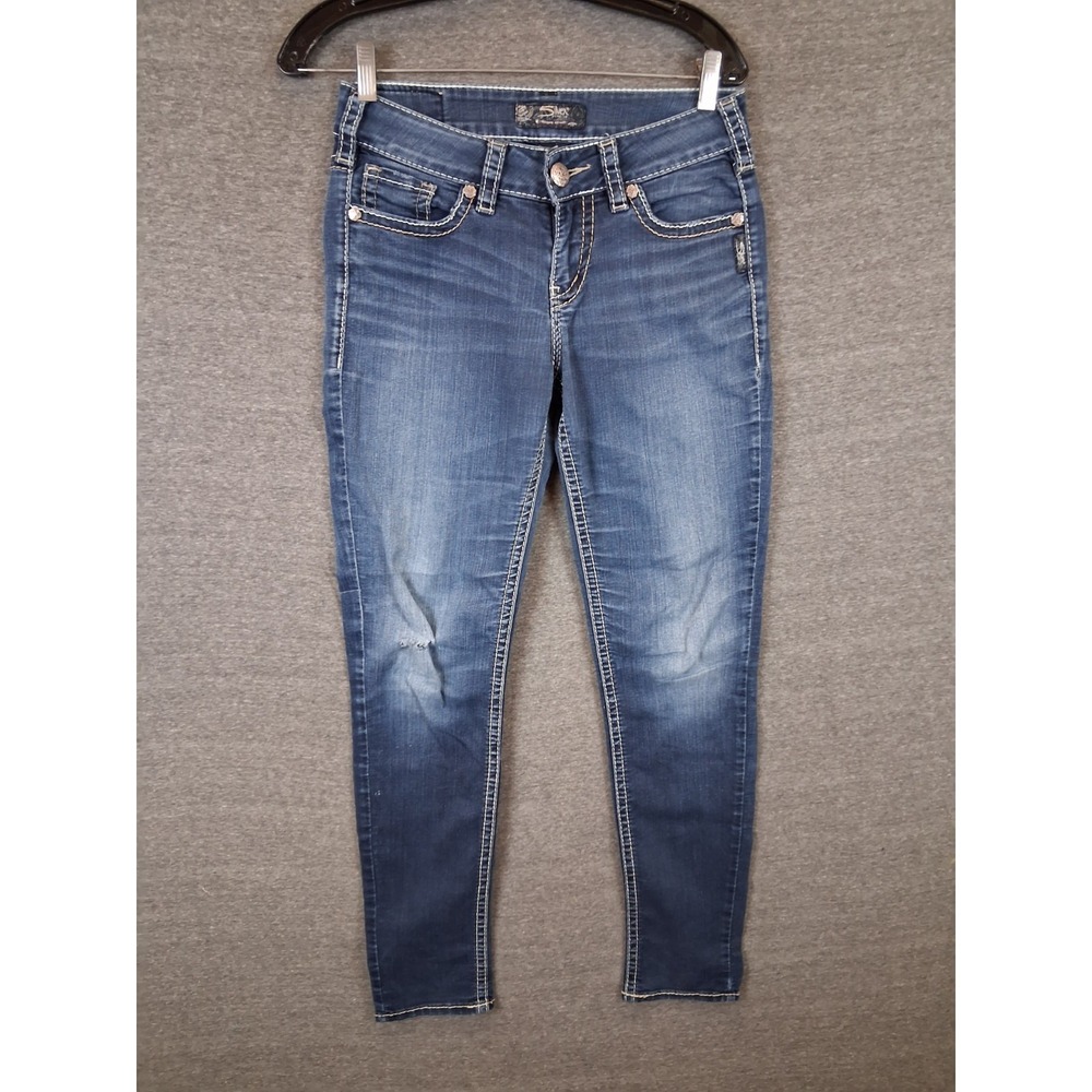 Silver Jeans Womens Jeans 27x31 Blue Denim Suki Mid Skinny Distressed Mom Casual